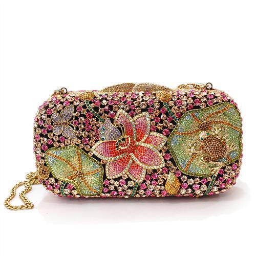 Ancientry Gold White Metal Clutch with Top Grade Crystal